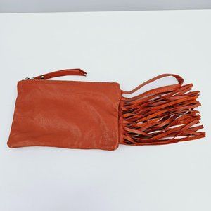 Talula De La Lune Leather Wristlet Camel Brown Fringe Trim Pink Zip Top Plaid